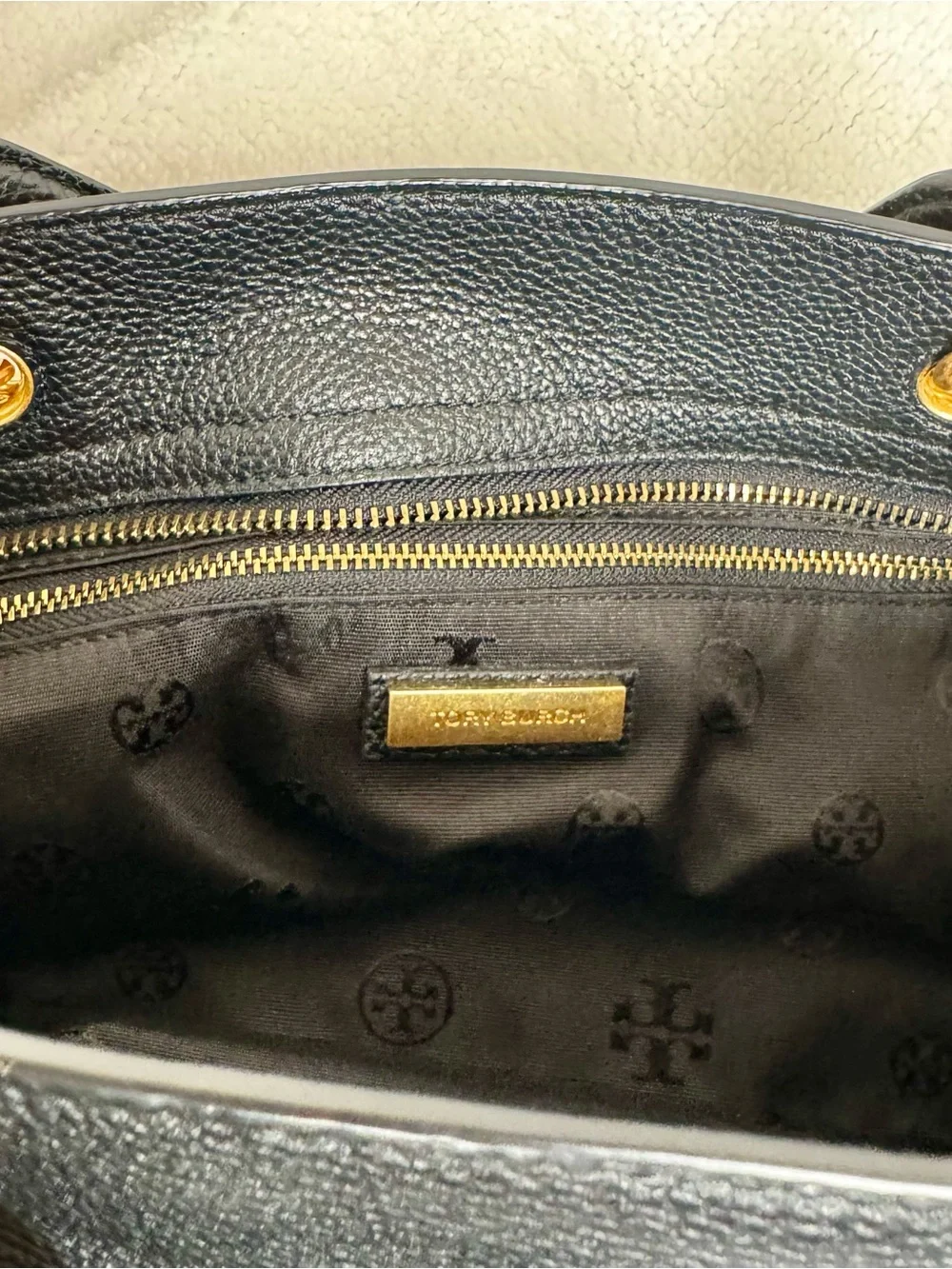Tory Burch Britten Satchel Black Pebbled Leather Tote Crossbody Bag
